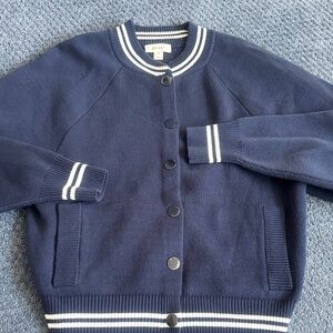 On 34th Dark Blue bomber jacket with White Stripes